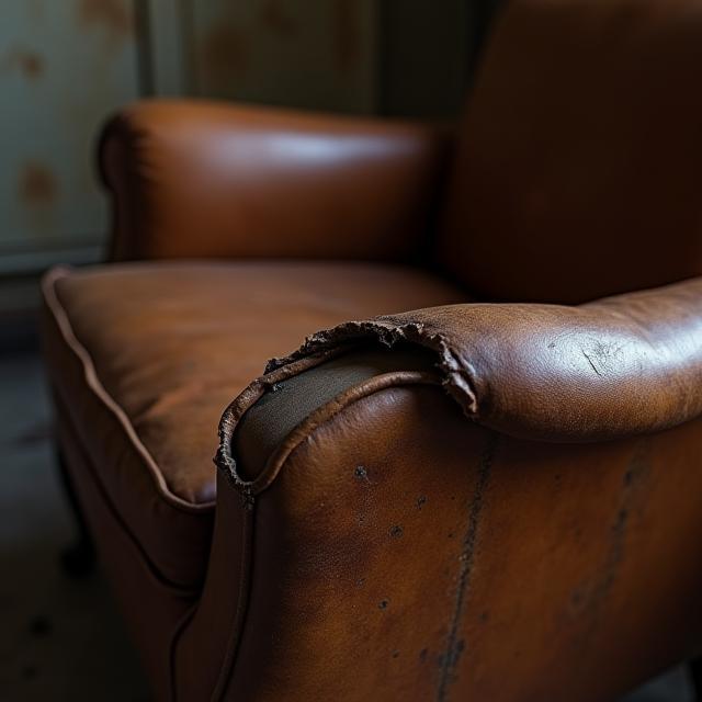 Before: torn leather armchair